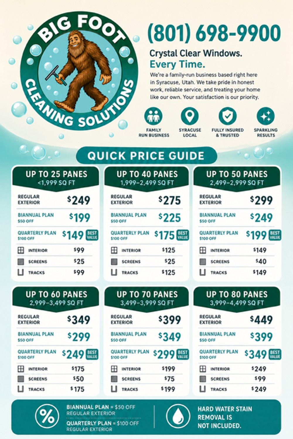 Bigfoot Cleaning Solutions quick price guide